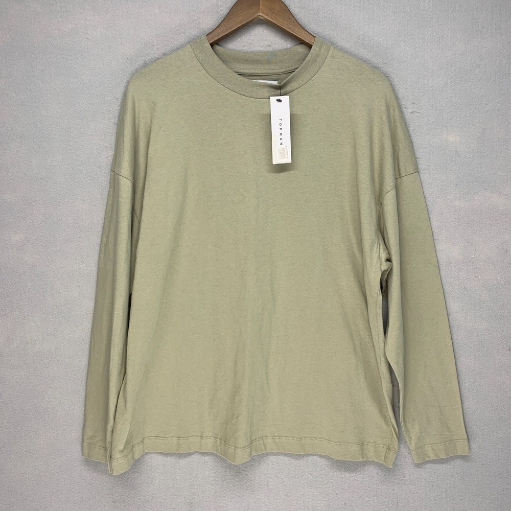 Topman Mens XS Solid Green Mock Neck Shirt Minimalist Normcore Smart Casual